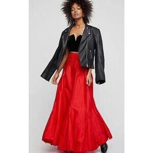 Free People Womens Party Taffeta Embellished Sequin Waistband Red Maxi Skirt 0